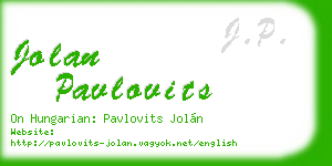 jolan pavlovits business card